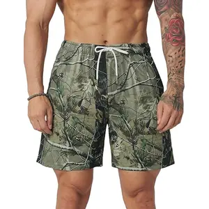 Camo Print Swim Trunks Summer Beach Sweat Shorts Drawstring Lounge Athletic baggy Short with Pockets