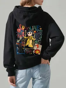 Cartoon Animal Floral Hooded Sweatshirt, Letter Print Casual Pullover, Fall Winter New Style Fleece Lined Hoodie for Men Women Kids