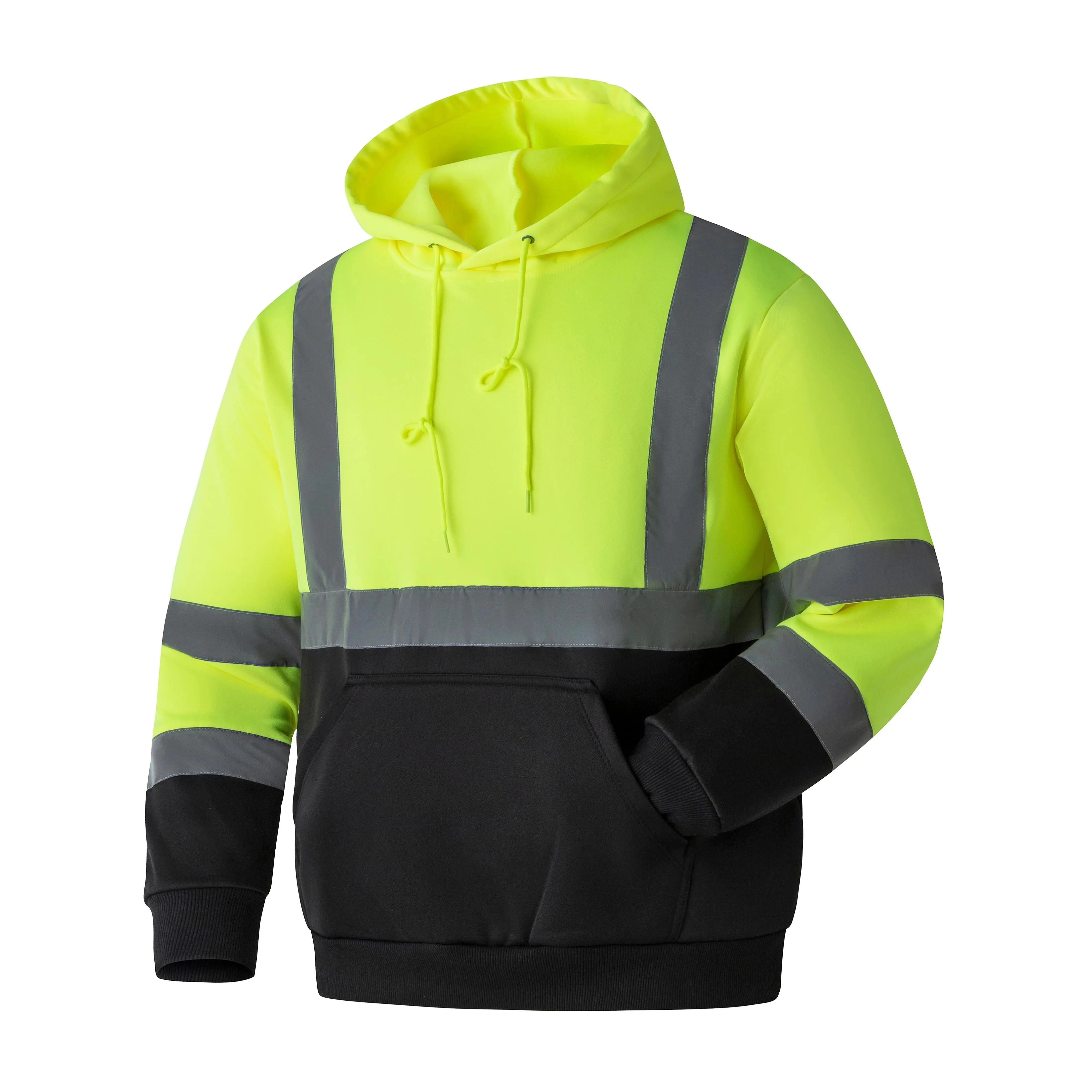 Men's Hi Vis Hoodies - Reflective Safety Sweatshirts, Safety Gear for Construction Workwear with Black Bottom