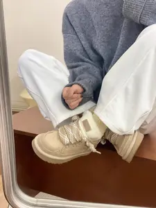 Women's Winter Warm Thick Sole Casual Shoes, Lamb Fur Lined Cotton Boots, Butterfly Knot Lace-Up Retro Platform Sneakers