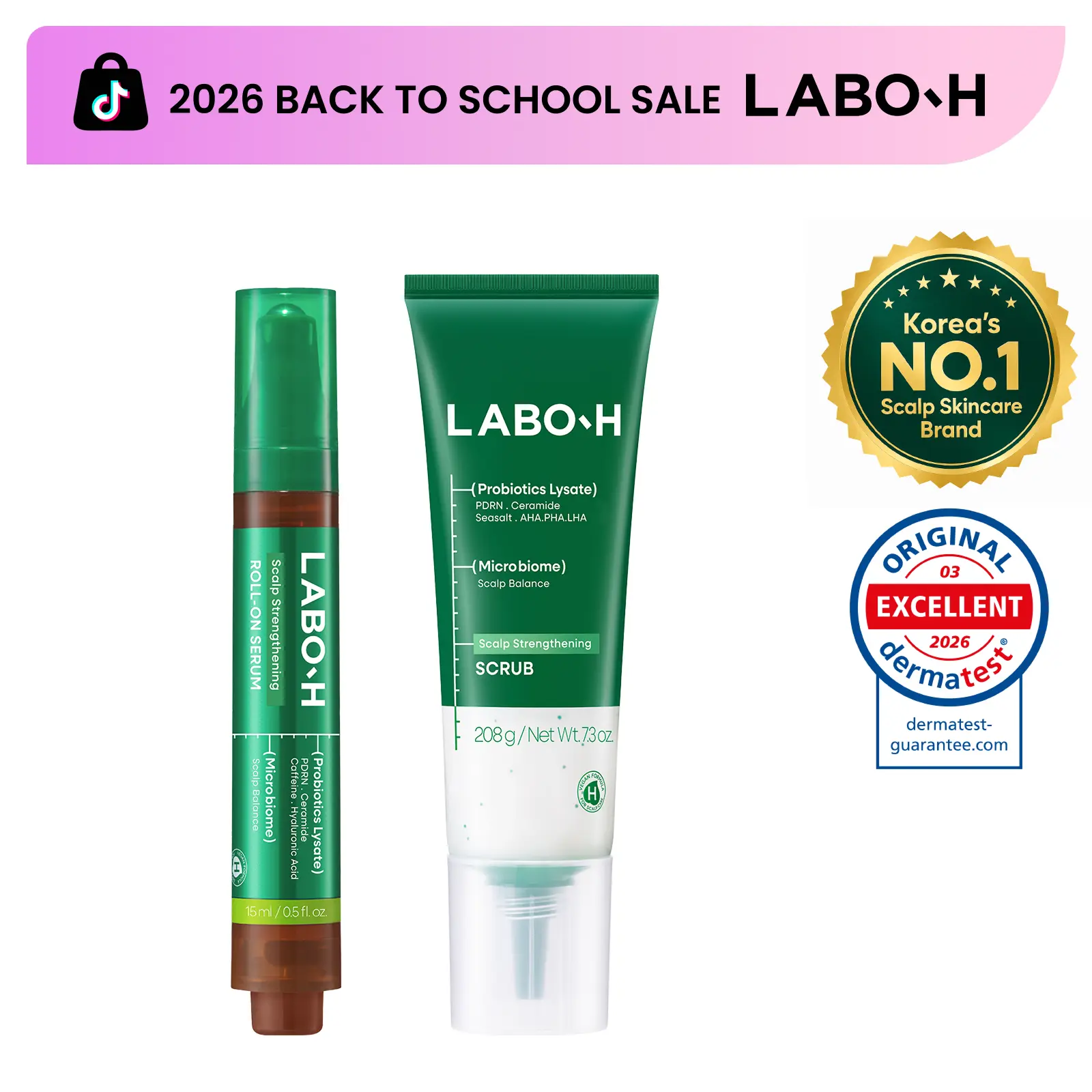 LABO-H Scalp Reset Duo | Pre-Shampoo Scaler and PDRN Roll-On Serum | 2-Step Hair Loss Scalp Routine Set | Korean Haircare