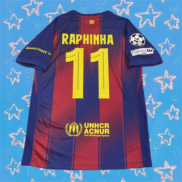 2025 2026 Barcelona Home 11# Raphinha Short Sleeve Soccer Jersey