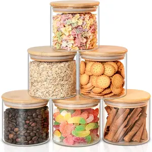 6-Pack 20 fl oz Food Safe Glass Jar Set, Airtight Stackable Food Storage Containers for Coffee Beans, Pasta, Flour, Candies, Cookies, Nuts, Snacks, High Borosilicate Food Canisters for Kitchen Pantry Organization, Kitchen Organizers and Cooking Must Haves