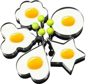 Egg Pancake Rings, 5 Different Shapes Star, Round, Heart Fried Egg Molds, Stainless Steel Cooking Tools.