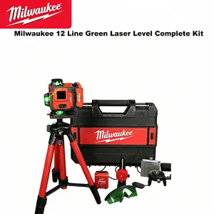 Milwaukee 12 Line Laser Level Complete Set Matched With Tripod And Rechargeable Battery High Precision Measuring Instrument Stable Light Source Design For Engineering Layout And On Site Construction Survey Work