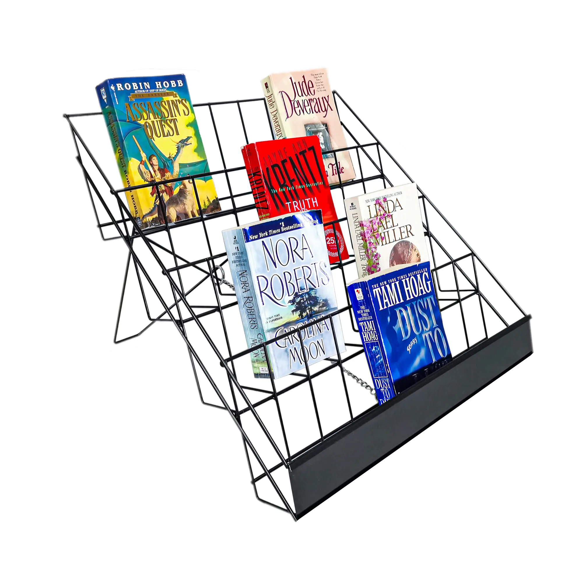 FixtureDisplays® 4-Tier 18.4 x 16.6 x 14.5" Wire Display Rack Literature Brochure Magazine Stand Book Tabletop Rack, 2.5" Deep Open Shelves Book Rack Signing Black 119361-NF