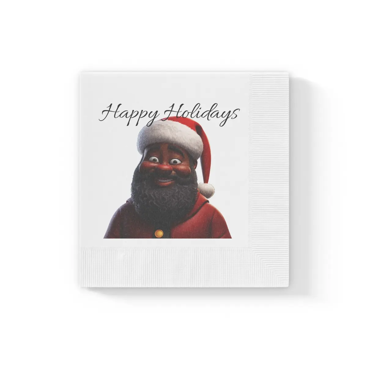 Printify Black Santa 3-Ply Square Napkins, Santa Theme, Coined Edges, Soft Texture, "Happy Holidays" Design, Festive Holiday Tableware for Home & Party Decor, Black Santa Napkins