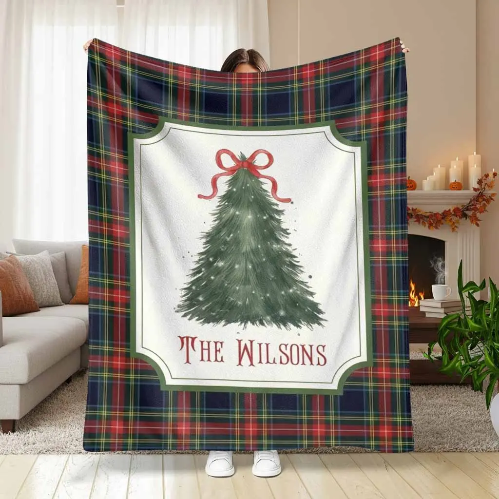 Christmas Tree Flannel Blanket Festive Tartan Plaid Pattern Soft Plush Lightweight Warmth Durable Breathable Fabric Cozy For Winter Holiday Home Decor Couch Sofa Bed Travel Nap Gift