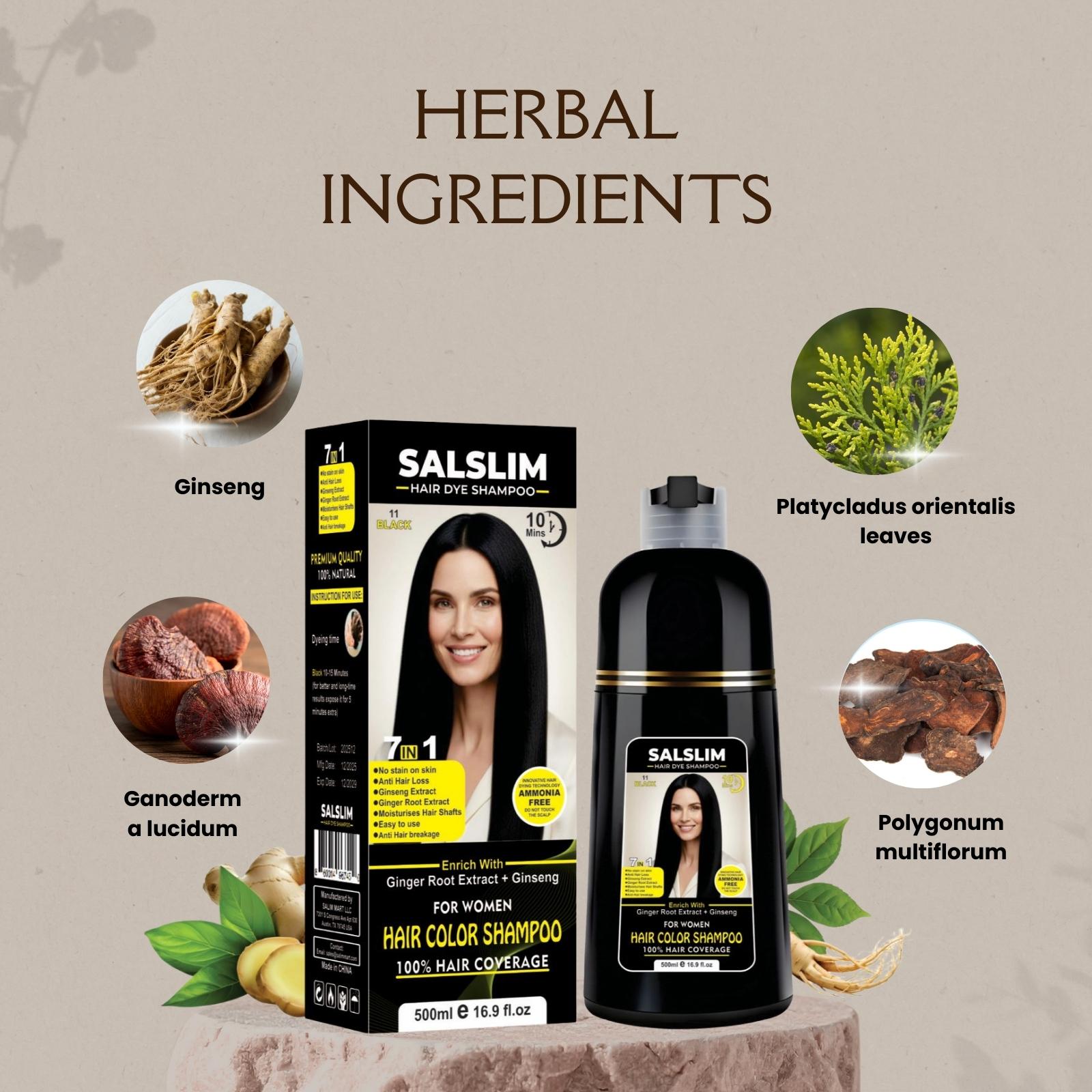 SALSLIM 7-in-1 Hair Dye Shampoo | Hair Color Shampoo for Gray Hair | Herbal & Natural Hair Dye Shampoo with Ginseng & Ginger Roots | Ammonia Free | Long Lasting | Men & Women SALSLIM 7-in-1 Hair Dye Shampoo | Hair Color Shampoo for Gray Hair | Herbal & Natural Hair Dye Shampoo with Ginseng & Ginger Roots | Ammonia Free | Long Lasting | Men & Women