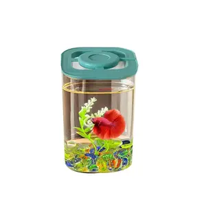 Thai Betta Fish Tank Mini Small Fish Tank Ecological Self Circulating Desktop Home Lid Aquascape Self Circulating Tank