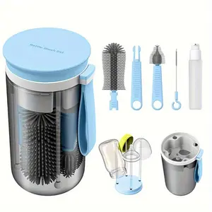Portable Baby Bottle Brush Set, 1 Set Silicone Bottle Brushes with Drain Rack, Baby Bottle Cleaning Brush, Travel Bottle Brush Set