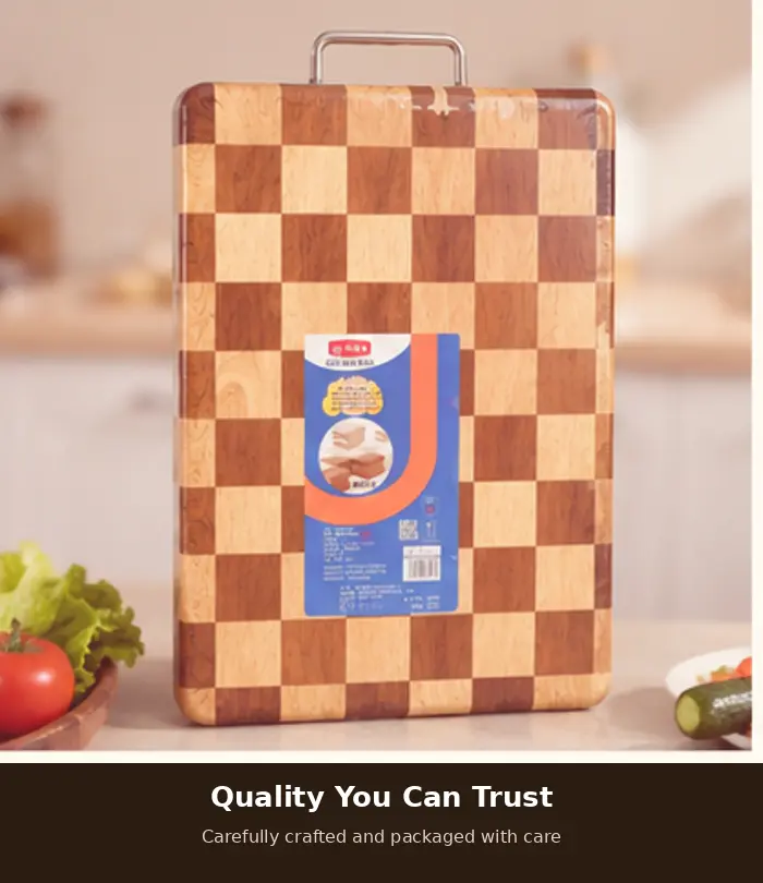 Solid Wood Checkerboard Cutting Board | Premium Mosaic Kitchen Chopping Block | Durable Food Prep Board for Meat, Fruits & Vegetables Knives Stainless Steel Handles