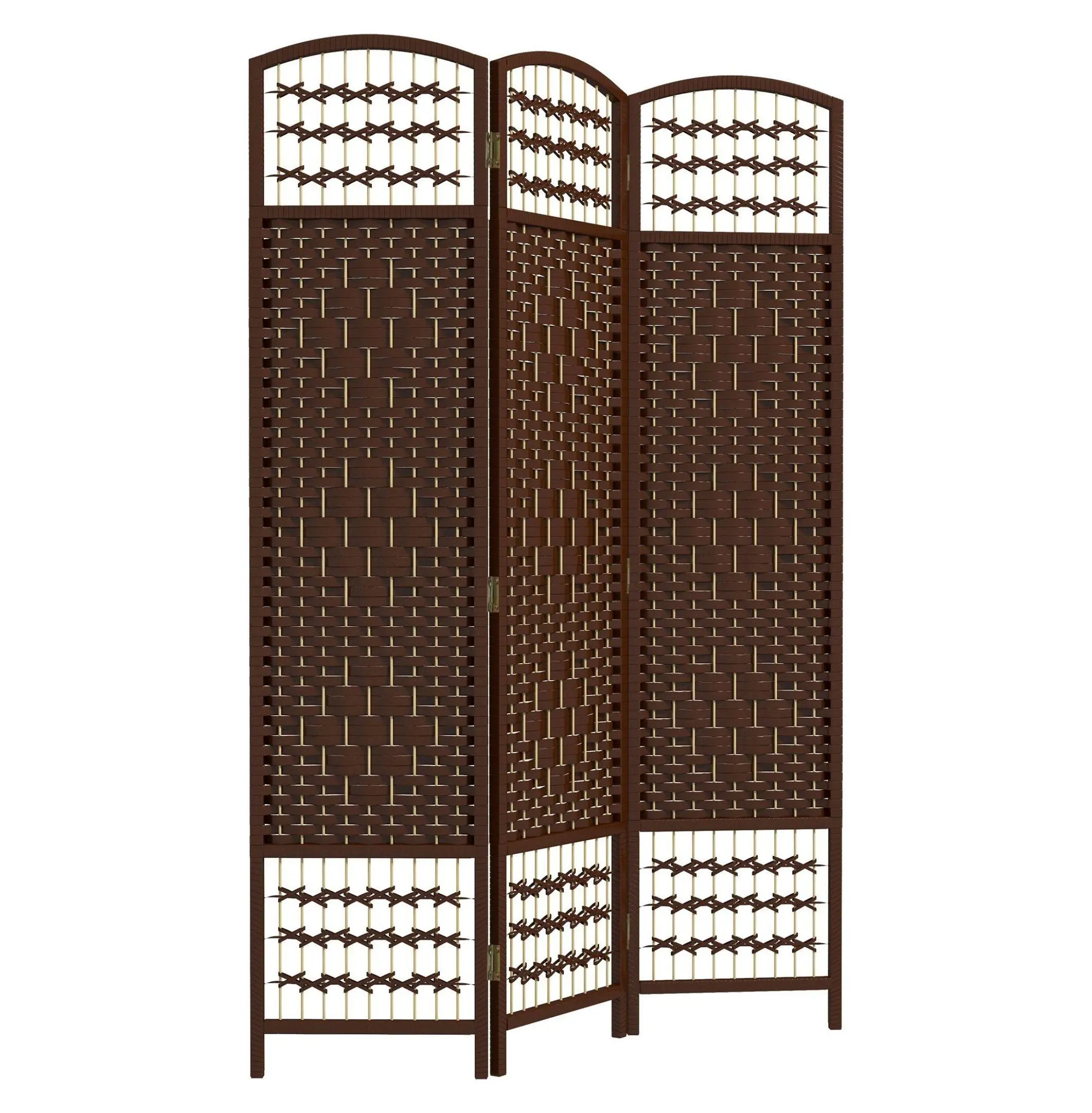 Folding Privacy Screen, 3-Panel Room Divider for Home Office, Lightweight Woven Paper & Wood Partition Brown
