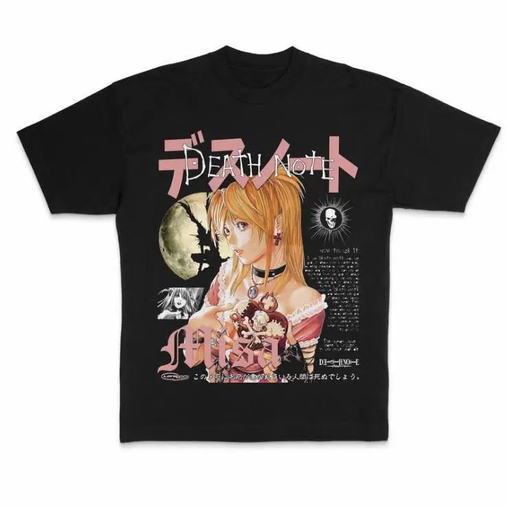 Unisex Retro Print Graphic Tee - Classic Soft Short-Sleeve Knit Stretch Round Neck Death Note Anime Merch Fashion Apparel, Vintage Graphic Shirts, Casual Sports Tops Clothes, Vintage Graphic Tees