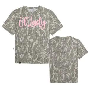 Pink Ol'Lady Designed On Original Bottomland Pattern Tshirt, Mossy Oak Pink Ol'Lady Bottomland Camouflage Camo Tee