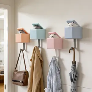 4 Pieces Cute Self-Adhesive Towel Hooks – Holds Up to 10 LB, Durable Multi-Purpose Wall Hooks for Coats, Towels, Scarves, Hats, Robes, Keys and More, Lovely Cat-Shaped Decor Hooks for Kawaii Room Decoration.Sure