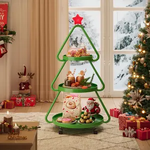 【Deal】Pinmoco Christmas Tree Snack Shelf Cart, Halloween & Christmas Decorations Cupcake Tray Holiday Festival Wedding Bar Party Supplies, 3-Tier Rolling Stand for Festive Decor & Food Display