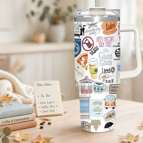 1pc Gilmore Girls Tumbler 40oz, Stars Hollow Tumbler, Coffee Tumbler, Luke’S Diner Tumbler Gift, Gift for Gilmore Fan, Insulated Drinkware, Gilmore Girls Luke's Dinner Drink Cup 40oz