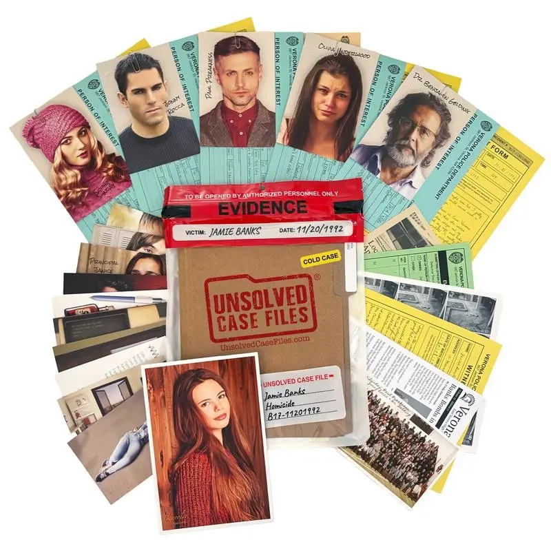 Jamie Banks Case Detective Game Unsolved Mystery Files, Cold Murder Suspense Game, Party Card Game, Suitable for 14+ Players, Perfect for Parties & Holidays