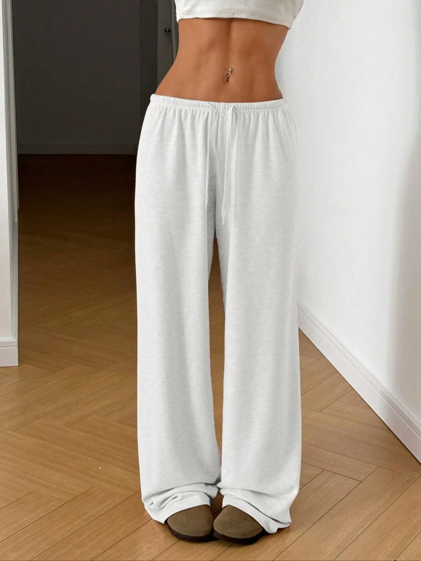 Women's Solid Color Drawstring Waist Pants, Casual Loose Fitted, Casual Fit Pants, Casual Comfy Adjustable Waist Trousers for Spring & Fall, Women's Bottoms for Daily Wear, Casual Lounge Pant