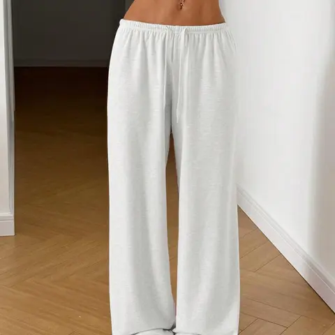 Women's Solid Color Drawstring Waist Pants, Casual Loose Fitted, Casual Fit Pants, Casual Comfy Adjustable Waist Trousers for Spring & Fall, Women's Bottoms for Daily Wear, Casual Lounge Pant