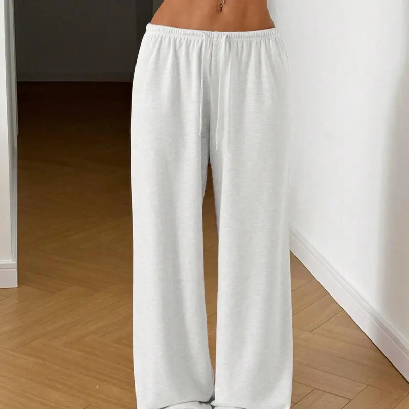Women's Solid Color Drawstring Waist Pants, Casual Loose Fitted, Casual Fit Pants, Casual Comfy Adjustable Waist Trousers for Spring & Fall, Women's Bottoms for Daily Wear, Casual Lounge Pant
