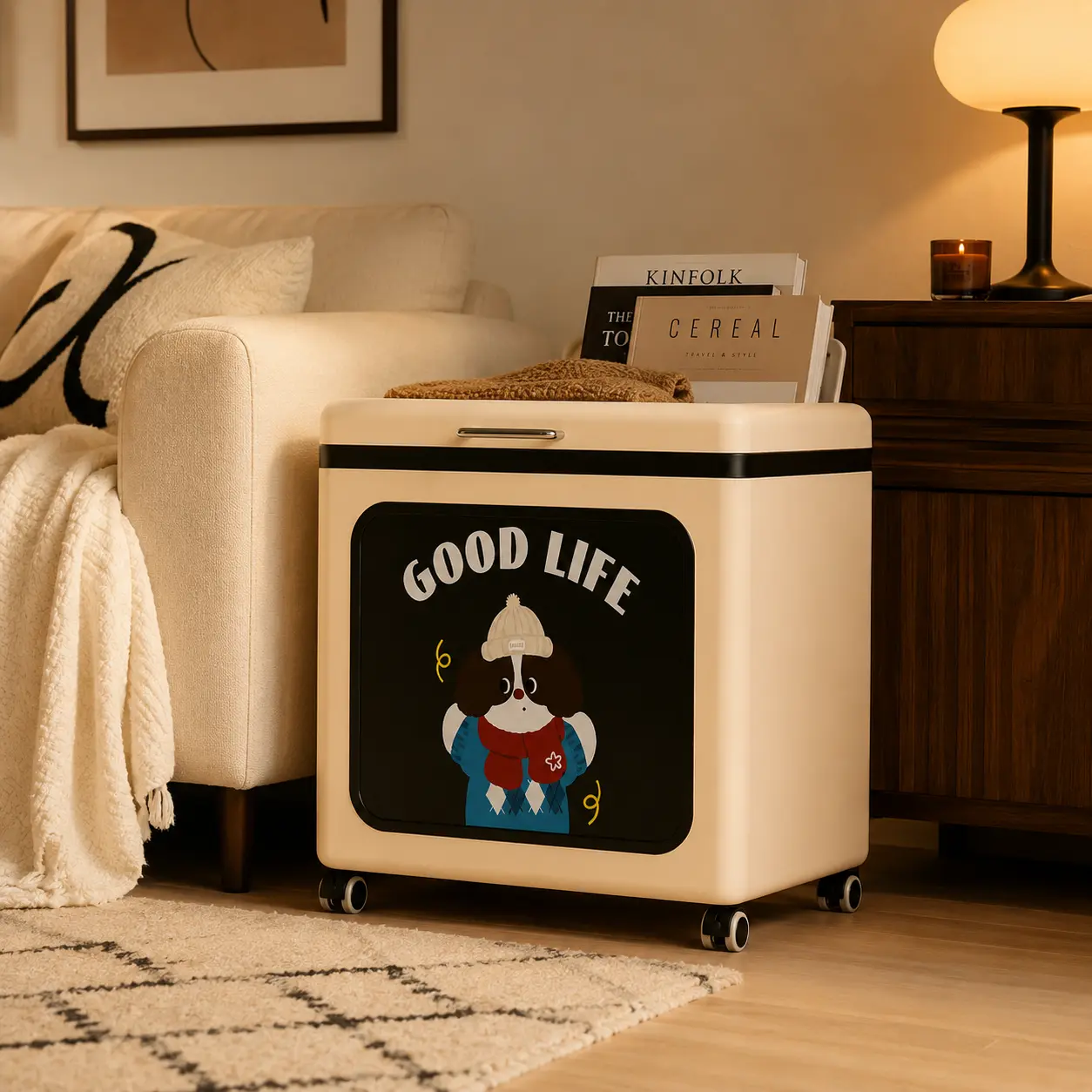 Cartoon Flip Top Storage Bin With Rolling Wheels, Large Capacity Household Organizer Container For Clothes Toys Books Bedroom Closet Sundries Storage Box
