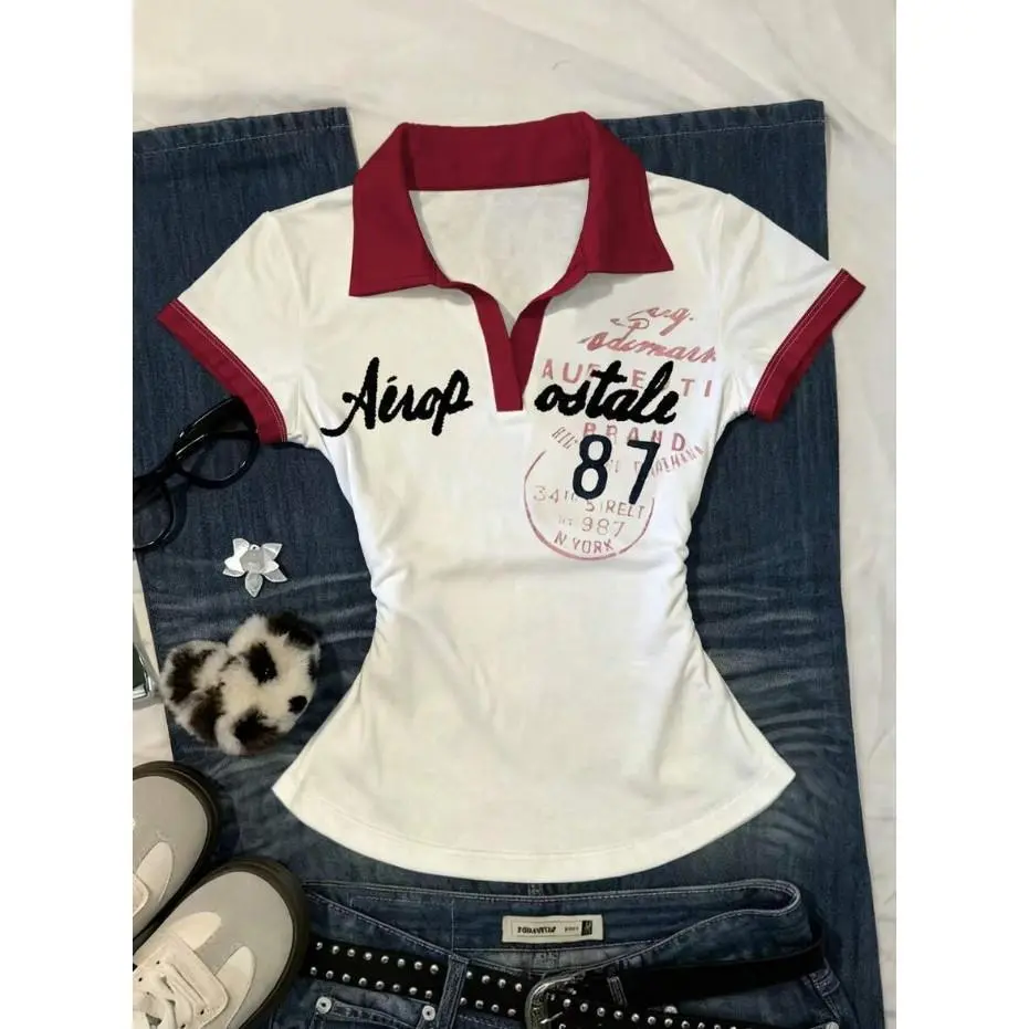 Women's Letter & Number Print Casual Pleated Short Sleeve T-Shirt