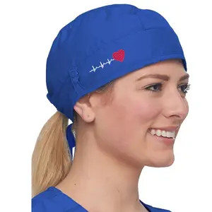 Medical Scrub Cap with Customized Heartbeat Design Navy Blue Scrub Hat for Personalized Use with Free Customized Words