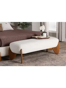 Baxton Studio 193271445837 Vinicio Mid-Century Modern Cream Boucle Accent Bench