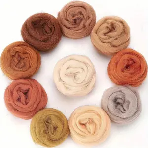 Natural Fiber Yarn for Handicrafts and Needle Felting, 0.35 Oz Pack, 10 Colors, Wool Felt Sticker Kit, Perfect for DIY Craft Projects