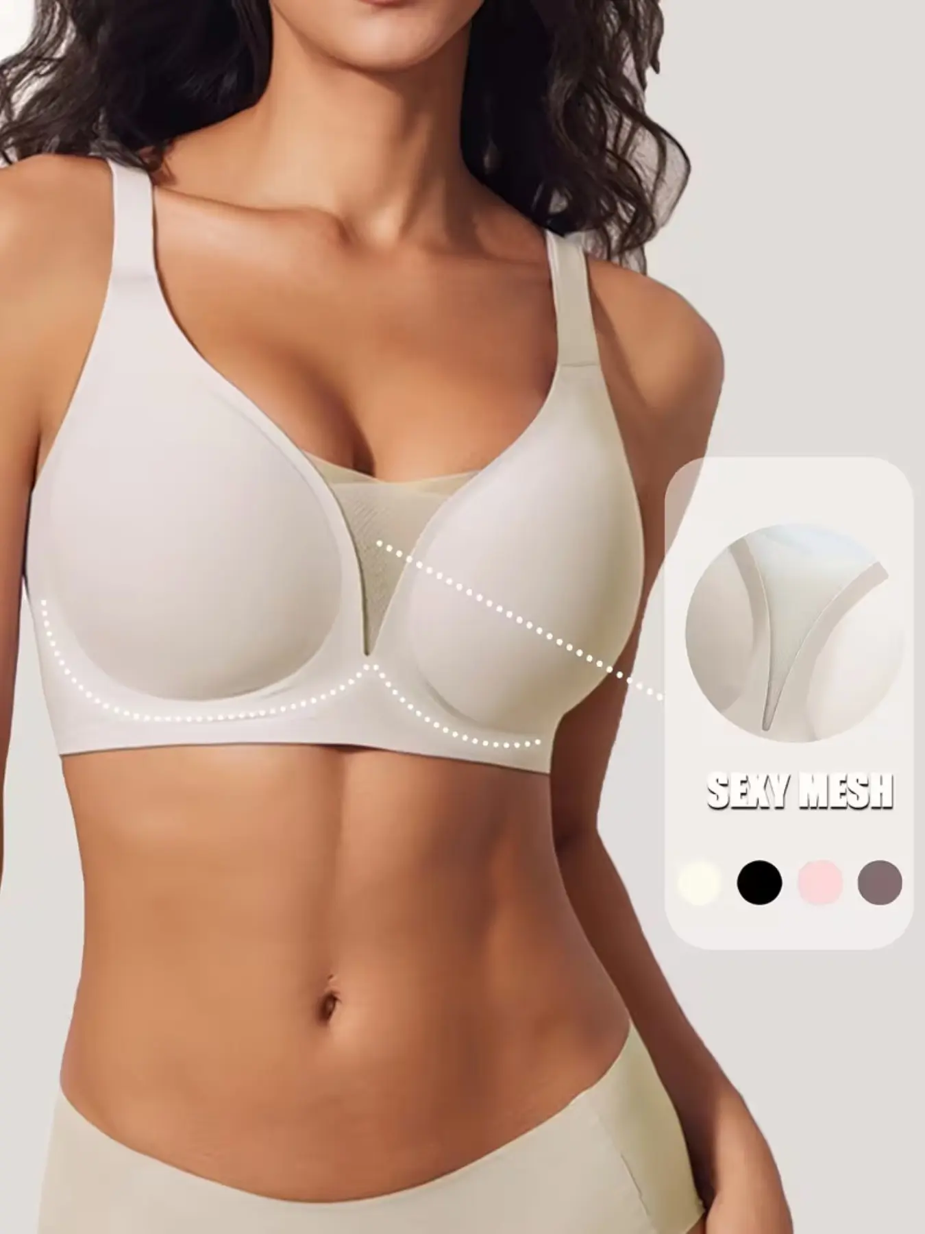 Women's Smooth Seamless Lingerie Bra, Adjustable Straps, V Neck, Medium Support, Breathable Plain Design, All Seasons Comfort