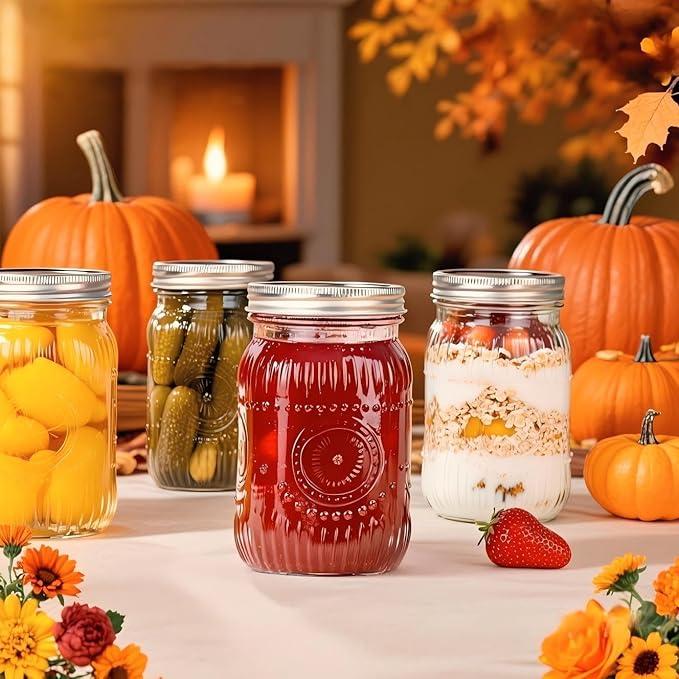 4/6 Pack 32 oz Sunflower Print Clear/ Blue/ Green/ Pink Wide Mouth Mason Jars for Preserving,Jam,Honey for Storing All kinds of Food