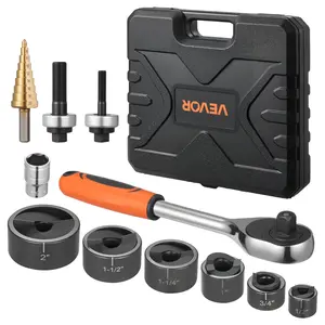 VEVOR Knockout Punch Set, Summervibes,Summervibes, 1/2 to 2 inch SLUG-Buster Ratchet Knockout Set, Ratchet Wrench Knockouts Punch Sets for Aluminum, Mild steel, Fiberglass, Plastics, 6 Die Sizes, 40Cr Steel Ko Tool Kit