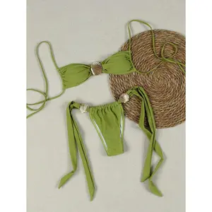 Sexy Shell Pattern Women Pea Green Bikini Summer Spring 2026 Beach Holiday Outfits,Birthday Outfits For Women,Gym Wear Women,Elegant Dress Women,Elegant Dress Women,Vacation Outfits Women,Going Out Top swimsuit set