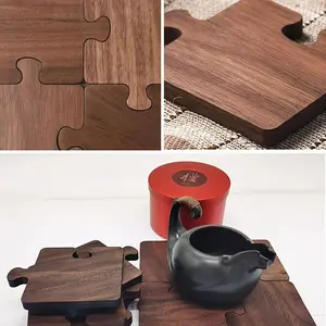 Retro Wooden Puzzle Coaster Set of 4, Wooden Coasters, Heat-Resistant for Office Desk and Home Decor, Perfect for Thanksgiving Halloween and Christmas
