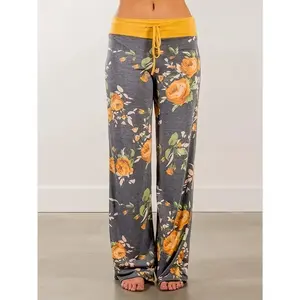 Women's Floral Print Drawstring Waist Wide Leg Pants, Boho Casual Comfy Flowy Contrast Binding Trousers for Daily Wear, Women's Bottoms for Spring & Fall, WomenswearRAIMENTRY