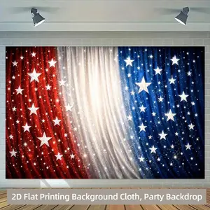 1PC 2D Flat Polyester American Independence Day Backdrop - Red White Blue Star-Spangled Banner Style, Reusable Wall Hanging, Party Decoration Supplies for Photography Prop, Birthday & Festival Party Curtain