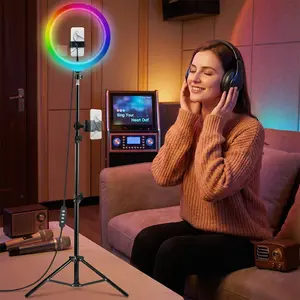 【Deal】12" RGB portable light with 43.3" Tripod Stand & 2 Phone Holder, LED Ringlight with Multiple RGB Colors Modes and 10 Brightness Dimmable for Makeup/Photography/Videos/Vlog/TikTok ring light glow content #video light #valentines day