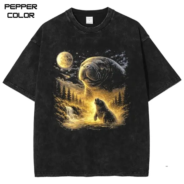 Manatee Howling to the Moon Graphic Tee, Sea Animal 90s Vintage Style T-shirt, Summer Tee, Ocean Unisex Tshirt, Gift For Menswear Womenswear Streetwear Top Hoodie