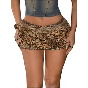 Women's Vintage Cheetah Print Ruffle Shorts Tiered Layered Micro Shorts Low Waist Bloomers Womenswear Bottom Bridal jean shorts baggyjorts summer bottoms shorts bundle Black And White shorts women