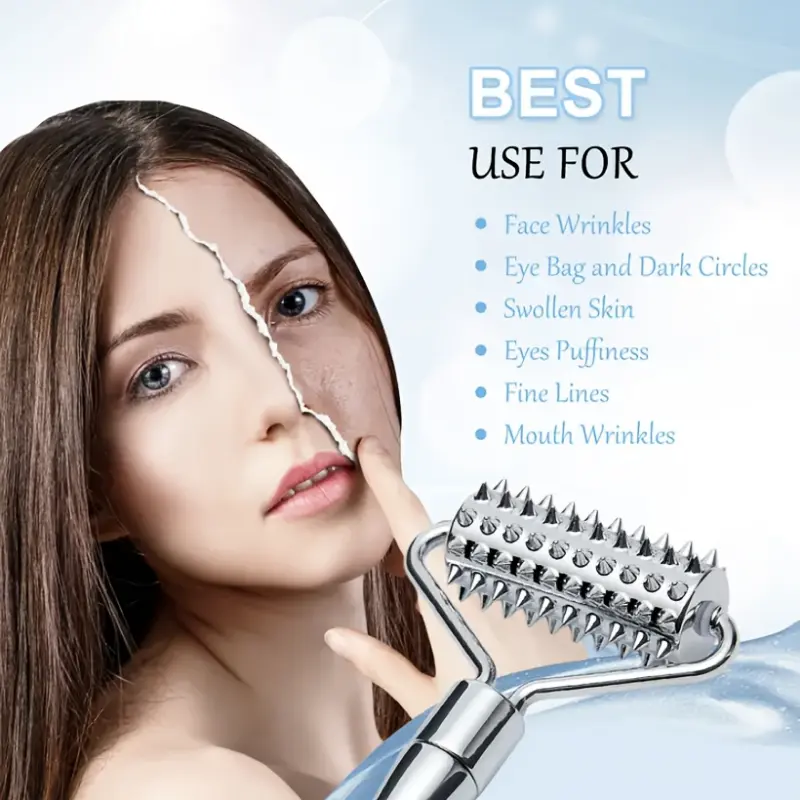 Zinc Alloy Facial Roller Massager - Dual-Sided Skin Care Tool with Needle & Smooth Rollers for Face & Neck, No Battery Required, Perfect for At-Home Beauty Routines