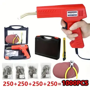 50W Hot Plastic Welding Gun with Box 1000pcs Welding Nail+Pincers+Sandpaper Welding Tool Kit Used for Repair Auto Bumper Body Door Crack Bonding Portable Welder Machine,car bumper repair kit (Red)