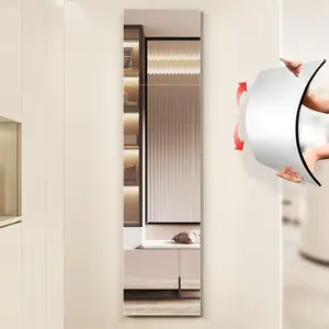 4 PCS 12" x 12" Full Length Mirror Tiles Acrylic Plastic Wall Mounted Mirrors Home Gym Body Over The Door Bathroom Floor Workout Dorm Stick On Wall Mirror Decor Adhesive Unbreakable Square