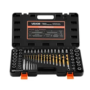 fathersdaygift VEVOR Screw Extractor Set with Drill Bits, 65 Pieces, Easy Out Nut Bolt Extractors and Drill Bits, with Adapters, Solid Storage Case, Cr-Mo Steel for Removing Rounded, Broken, or Stripped Fasteners