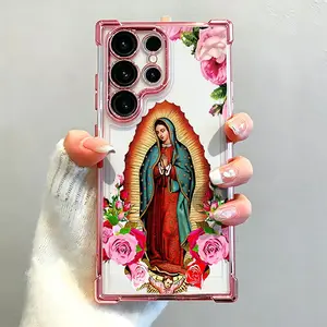 Virgin Mary flower Reinforced Corners Electroplated Soft Silicone Phone Case For Galaxy S26Ultra/S25/S24fe/S23/S22 Plus Drop Protection|Full Camera Protection|Anti-Scratch|Non-Smudge|Non-Slip|Anti-Yellow|Perfect Birthday Gift for Her