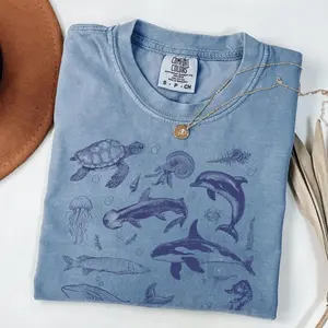 Comfort Colors Sea Animals 90s Vintage Style Tshirt, Retro Y2k Ocean TShirt, Sealife, Whale, Orca, Turtle, Dolphin Tee, Unisex Adult Tee