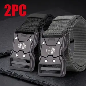 2pcs Men's Canvas Belt, Men's Military Style Tactical Belt with Plastic Buckle - Breathable, Durable And Comfortable for Outdoor Sports And Work, Ideal Gift, Sport Lumbar Support|Adjustable Size|Durable Plastic Buckle