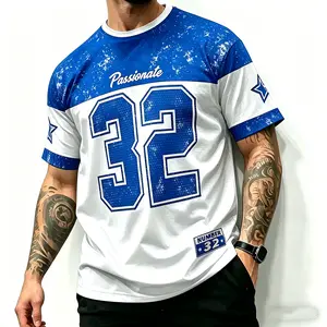Men's Casual Round Neck Short Sleeve T-Shirt, 3D Star Number Print Football Jersey, Fitted All Seasons Sports Shirt  Sporty Long Fitted Tee, Jersey Shirts