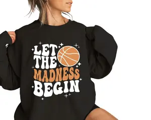March Madness College Basketball Shirt - Women's Crewneck Casual Chic Sweatshirt with Basketball Design, Comfortable Cotton Fabric